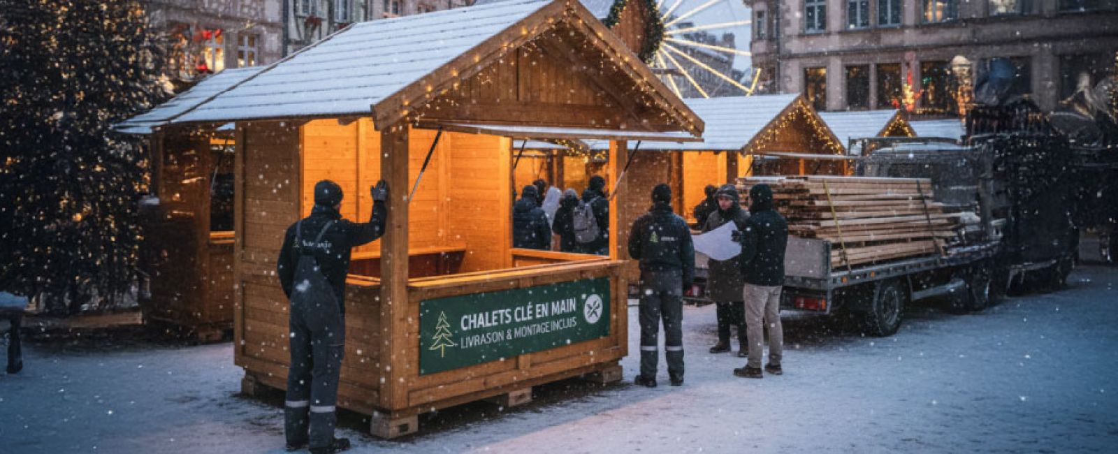 entreprise de loueur de chalet pour marché de Noël en cours d'installation