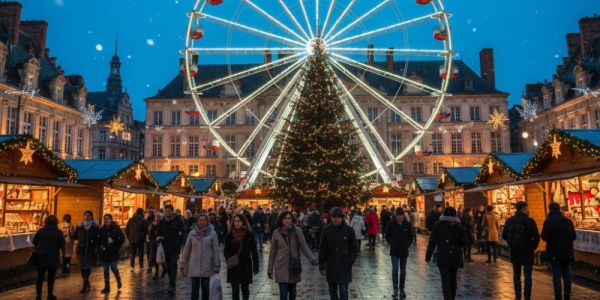 Vue aérienne du marché de Noël grand place de lille