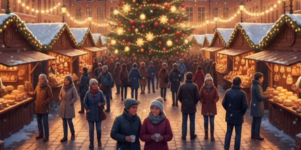Illustration dessin d'un marché de noël dans les hauts de france