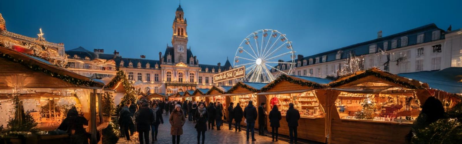 Vue entrée du marché de Noël de Calais
