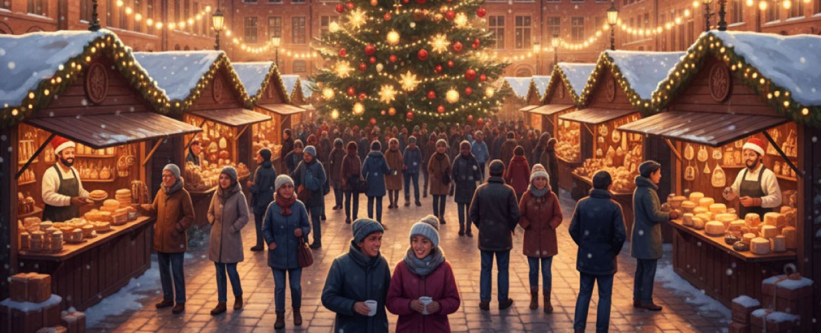 Illustration dessin d'un marché de noël dans les hauts de france