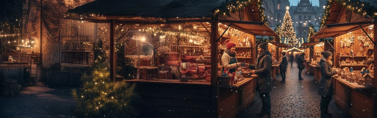 Vu sur des chalets avec des commerçant sur un marché de noël à Hazebrouck