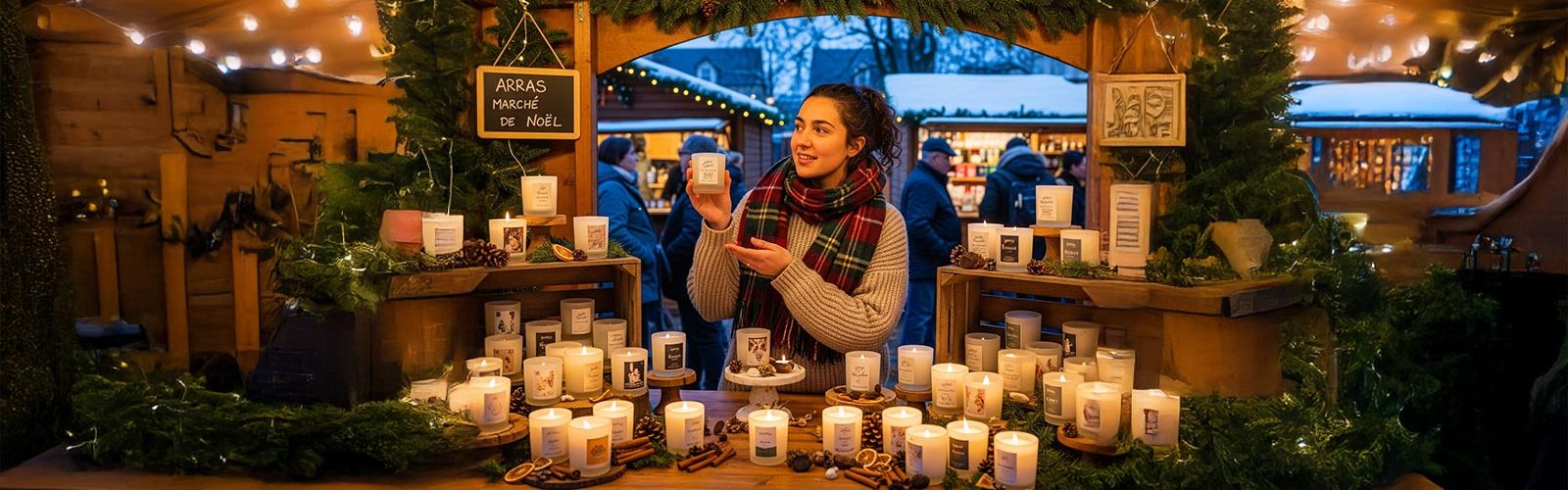 Vendeuse dans un chalet en location sur le marché de Noël à Arras
